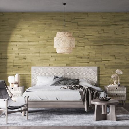 3D wooden wall split oak panels (10-20 mm) - bedroom interior
